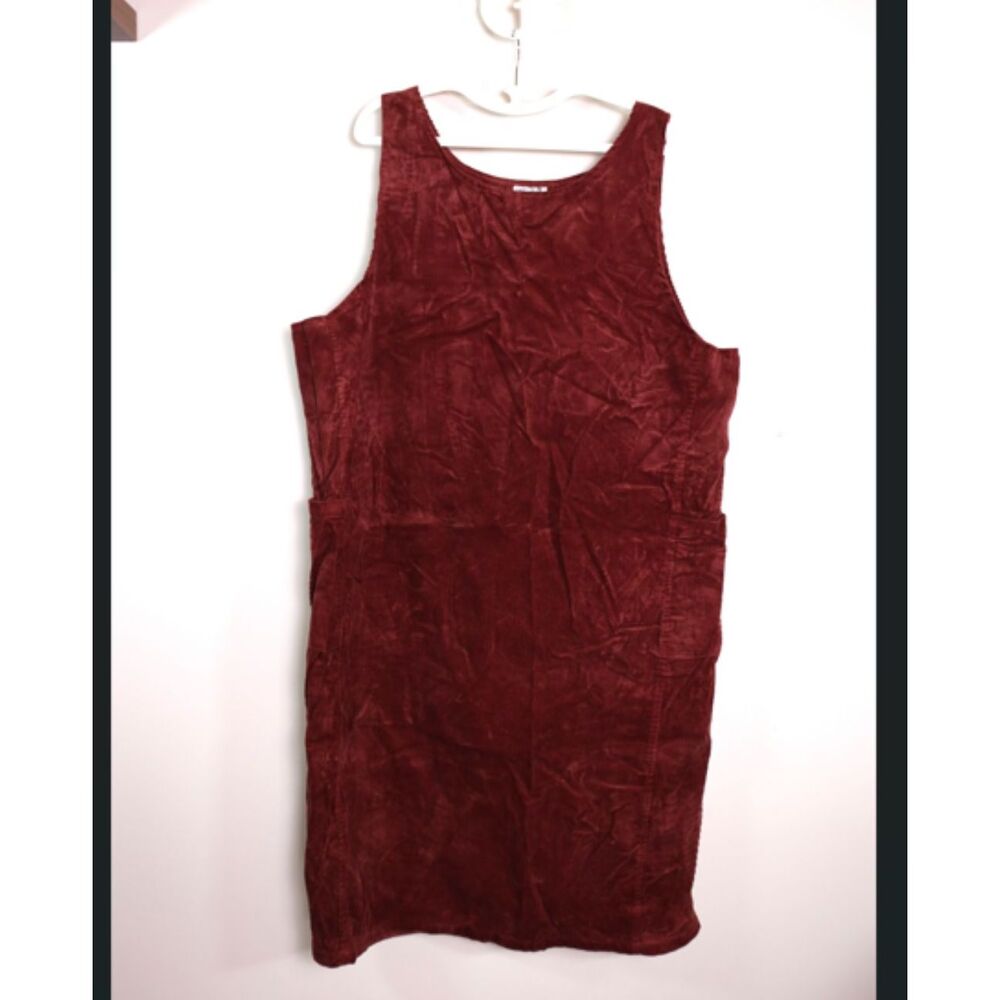 Vintage Corduroy Jumper Dress XL Brown Cotton Pinafore Overall Dress